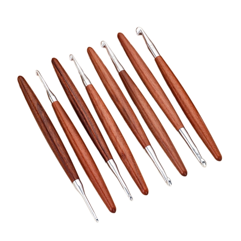 Wooden Crochet Hooks Ergonomic Handle - Gancho crochê com 8 peças, com