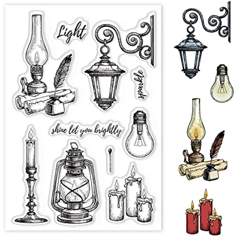 Clear Silicone Stamps For Card Making - Luzes vintage de silicone transparente, velas