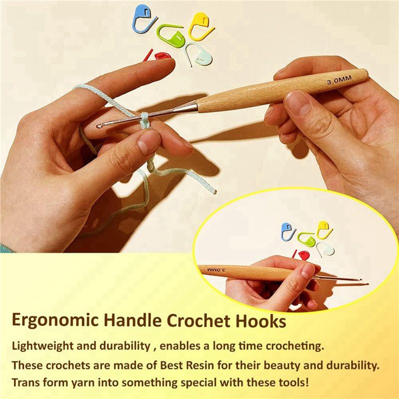 M12K – 40 agulhas de crochê de - Wooden Crochet Hooks Ergonomic Handle avaliação e preço