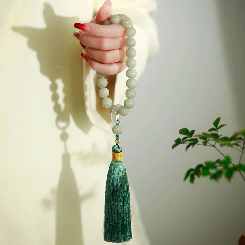 Green Jade Stone Beads Tassel  - Beading avaliação e preço